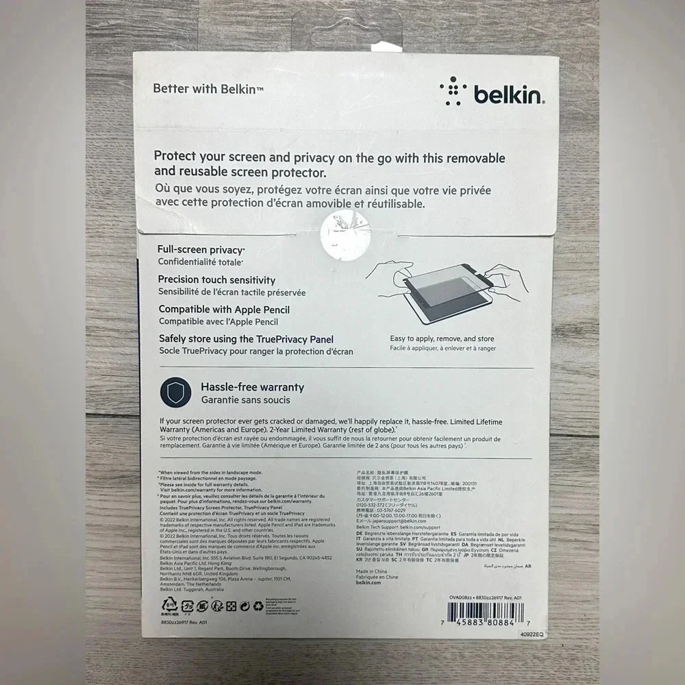 Belkin ScreenForce True Privacy Screen Protector for iPad 7th Gen- 10.2” NEW